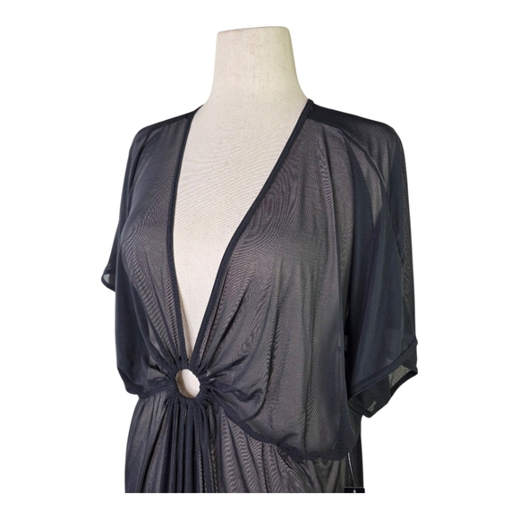 Torrid Black Mesh O-Ring Maxi Swim Coverup Dress 3 Plus Size Sheer Resortwear - Picture 5 of 11